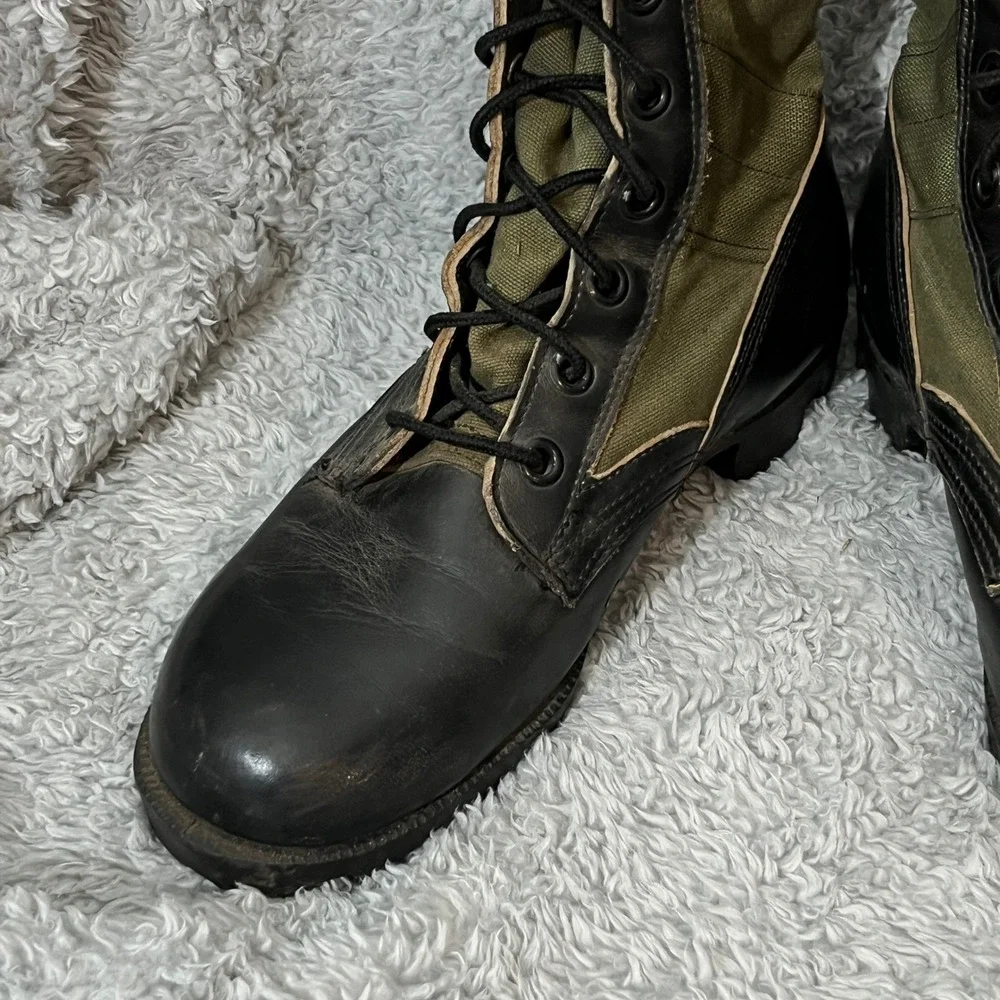 Ro-Search VTG Jungle Boot Mens‎ 6.5W Black Olive Green Leather Combat Military